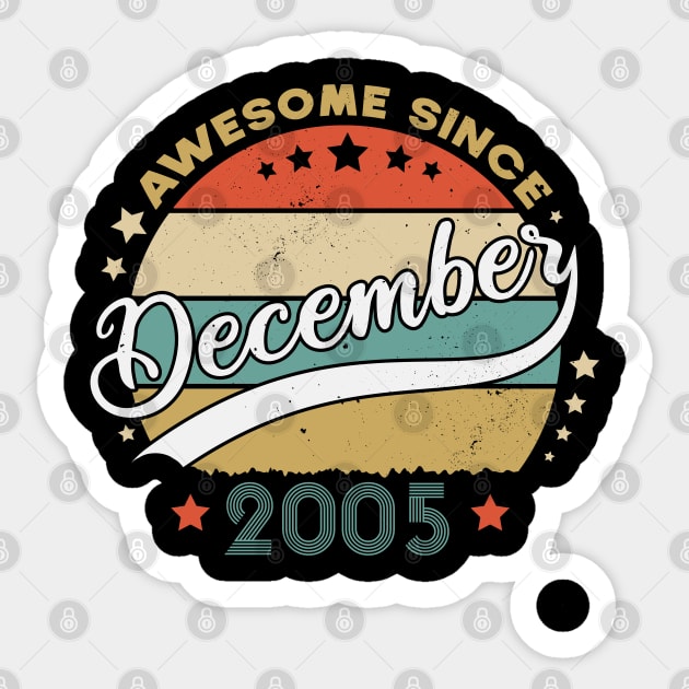 Awesome Since December 2005 Birthday Retro Sunset Vintage Funny Gift For Birthday Sticker by SbeenShirts